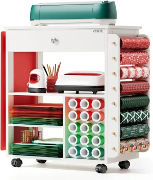 𝐂𝐫𝐚𝐟𝐢𝐭 Craft Cart Organizer Table Compatible with Cricut Rolling Organization and Storage with Vinyl Roll Holder, Crafting Cabinet Workstation Tool Accessories Holder for Craft Room (Patented)