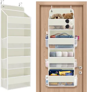 1 Pack Over The Door Organizer, Hanging Storage Organizer with Clear Window, 40lb Ultra Sturdy Large Capacity Room Organizer for Pantry Bathroom Nursery Closet Baby Essential (Beige)