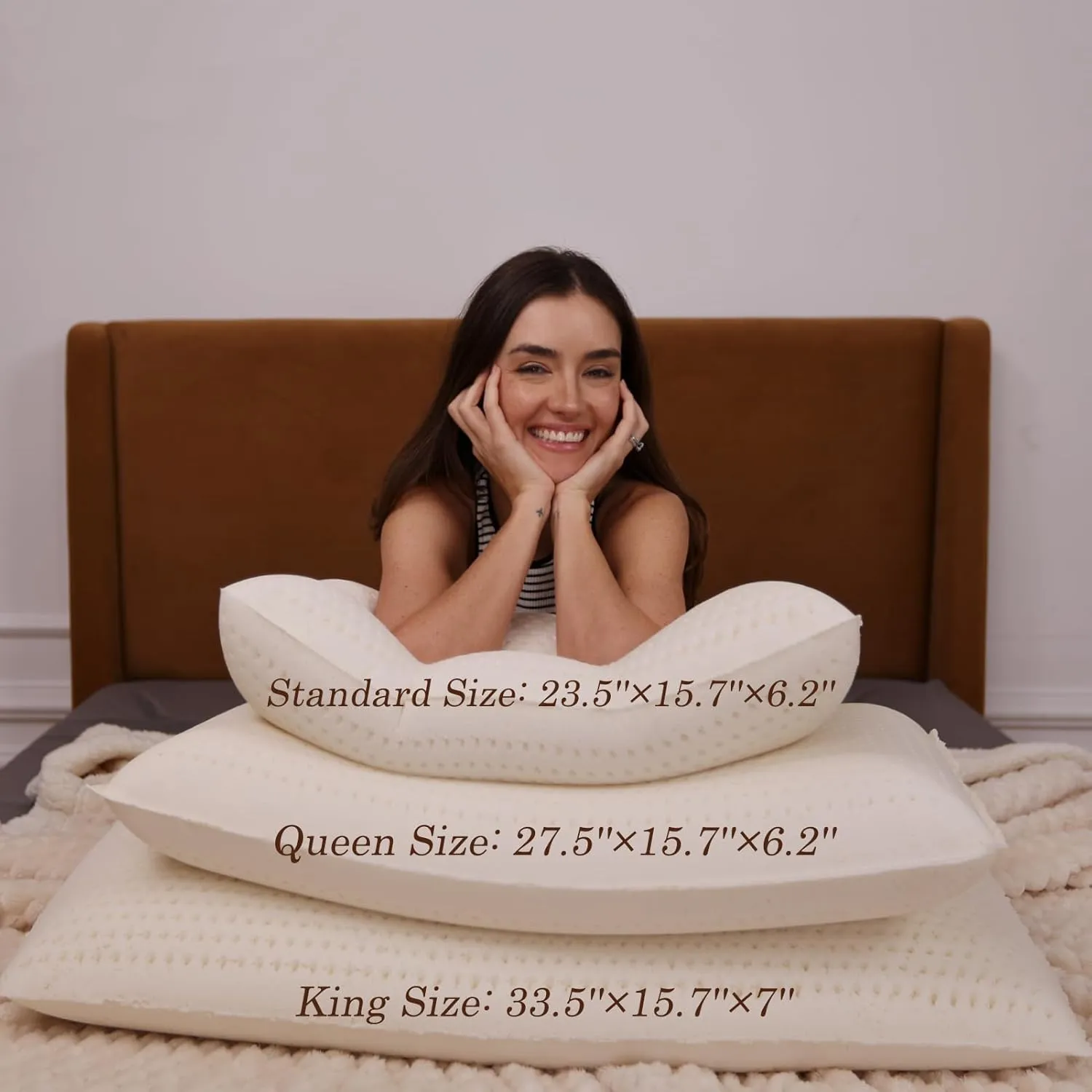 100% Natural Talalay Premium Latex Pillow, Removable Cotton Cover Bed Pillows for Sleeping (Medium Firm Latex, Standard)