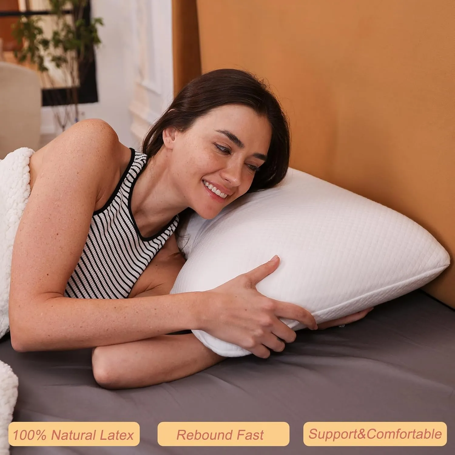 100% Natural Talalay Premium Latex Pillow, Removable Cotton Cover Bed Pillows for Sleeping (Medium Firm Latex, Standard)