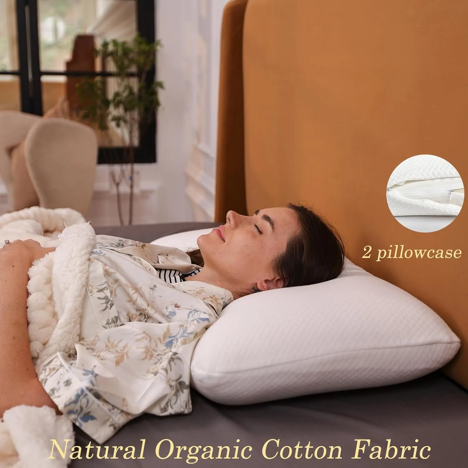 100% Natural Talalay Premium Latex Pillow, Removable Cotton Cover Bed Pillows for Sleeping (Medium Firm Latex, Standard)
