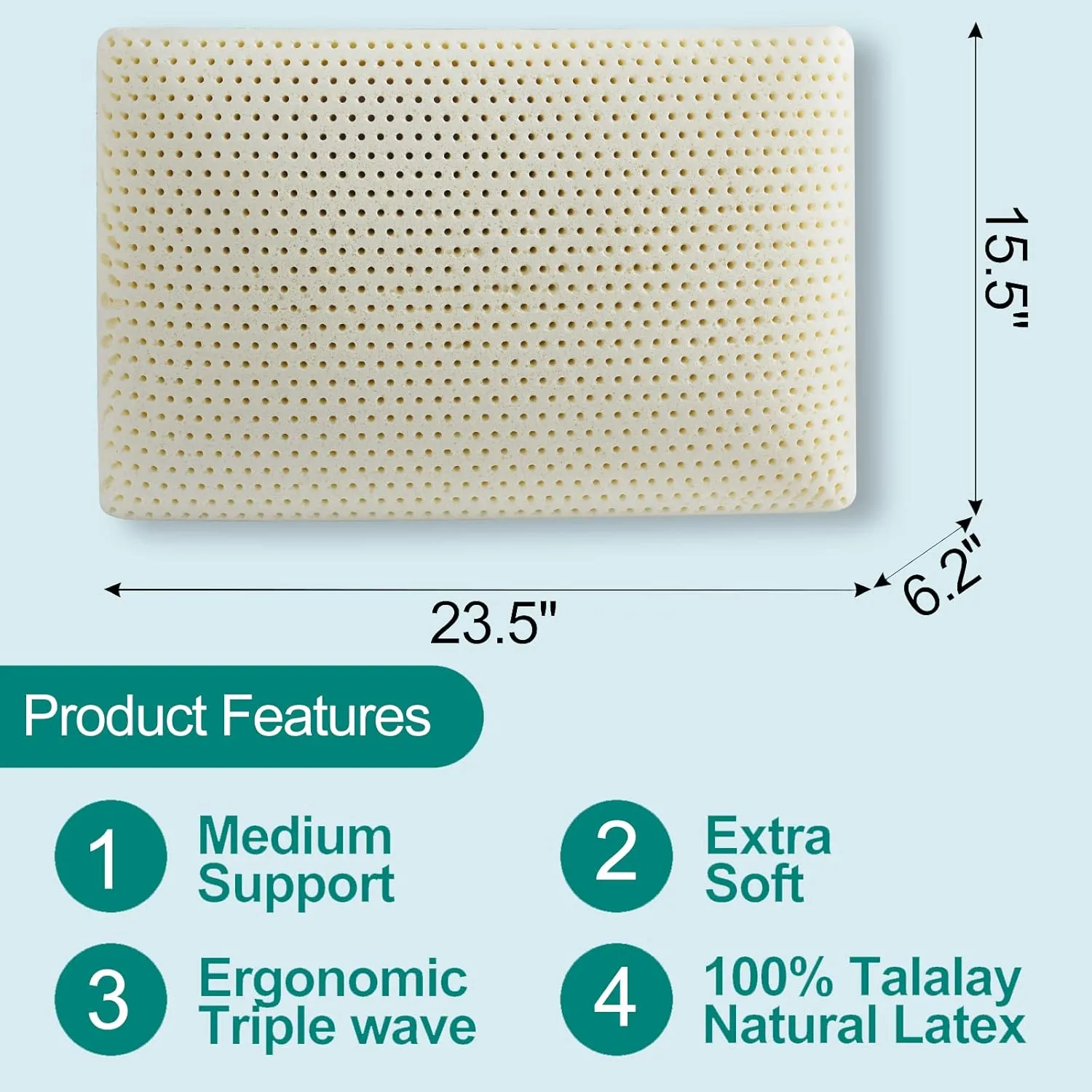 100% Talalay Latex Pillow, Extra Soft Standard Size Latex Pillow for Sleeping, Bed Pillow for Back, Side and Stomach Sleepers, Helps Relieve Shoulder and Neck Pain (High Profile)