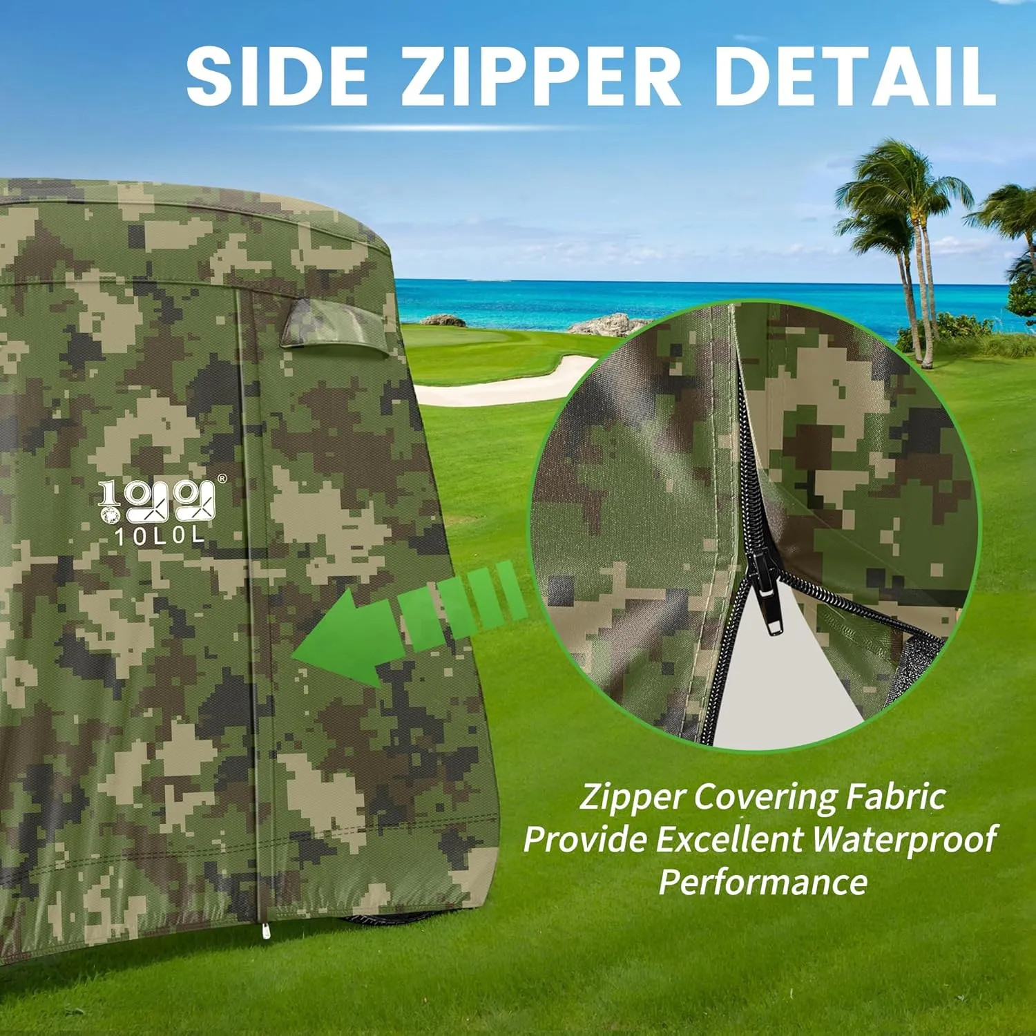 10L0L 2/4/4 2 Passenger Golf Cart Cover Fits for Yamaha EZGO Club Car, 420D Waterproof Durable Polyester Golf Cart Cover with Three Zipper Doors Windproof Sunproof - Black/Army Green/Sliver