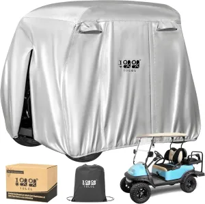10L0L 2/4/4 2 Passenger Golf Cart Cover Fits for Yamaha EZGO Club Car, 420D Waterproof Durable Polyester Golf Cart Cover with Three Zipper Doors Windproof Sunproof - Black/Army Green/Sliver