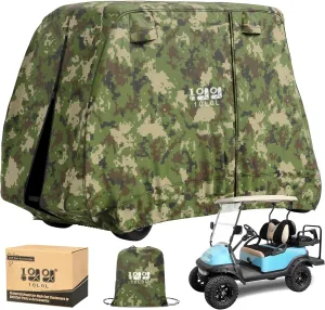 10L0L 2/4/4 2 Passenger Golf Cart Cover Fits for Yamaha EZGO Club Car, 420D Waterproof Durable Polyester Golf Cart Cover with Three Zipper Doors Windproof Sunproof - Black/Army Green/Sliver