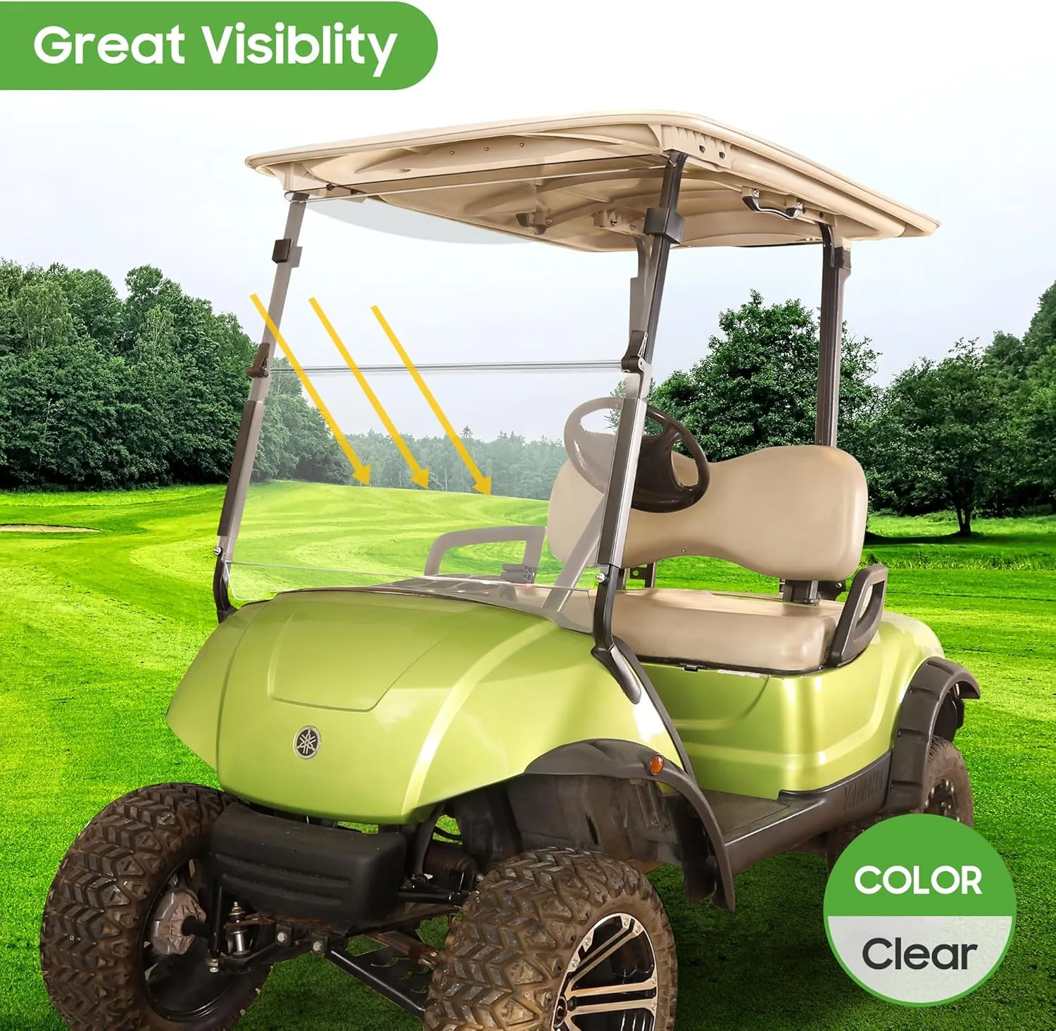 10L0L Clear Windshield for Yamaha G29 Drive Golf Cart 2007-2016, 4MM Thicken Foldable Golf Cart Windscreen, High Transparency, Impact Resistant and Anti-UV