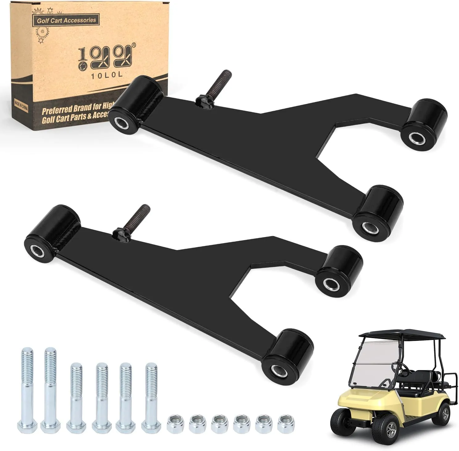 10L0L Golf Cart Delta A-Plate Sub Assembly and Screws Nuts Fits Club Car DS Gas & Electric Carts 1993-Up A-arm Control Arm Front Suspension and Bushing Kit 1016353 1016387 0002402 0008754 Pack of 2