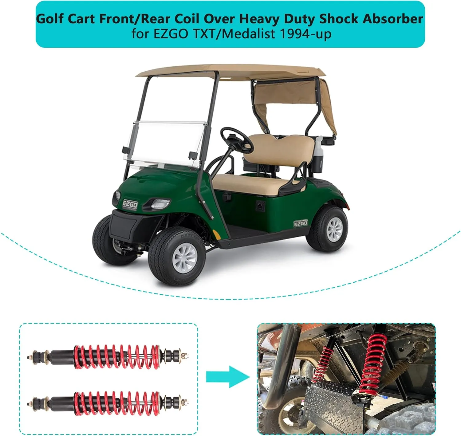 10L0L Golf Cart Front/Rear Coil Over Heavy Duty Shock Absorber Spring for EZGO TXT/Medalist 1994-up Newer Gas or Electric, Replaces OEM# 70630-G01 76418-G01