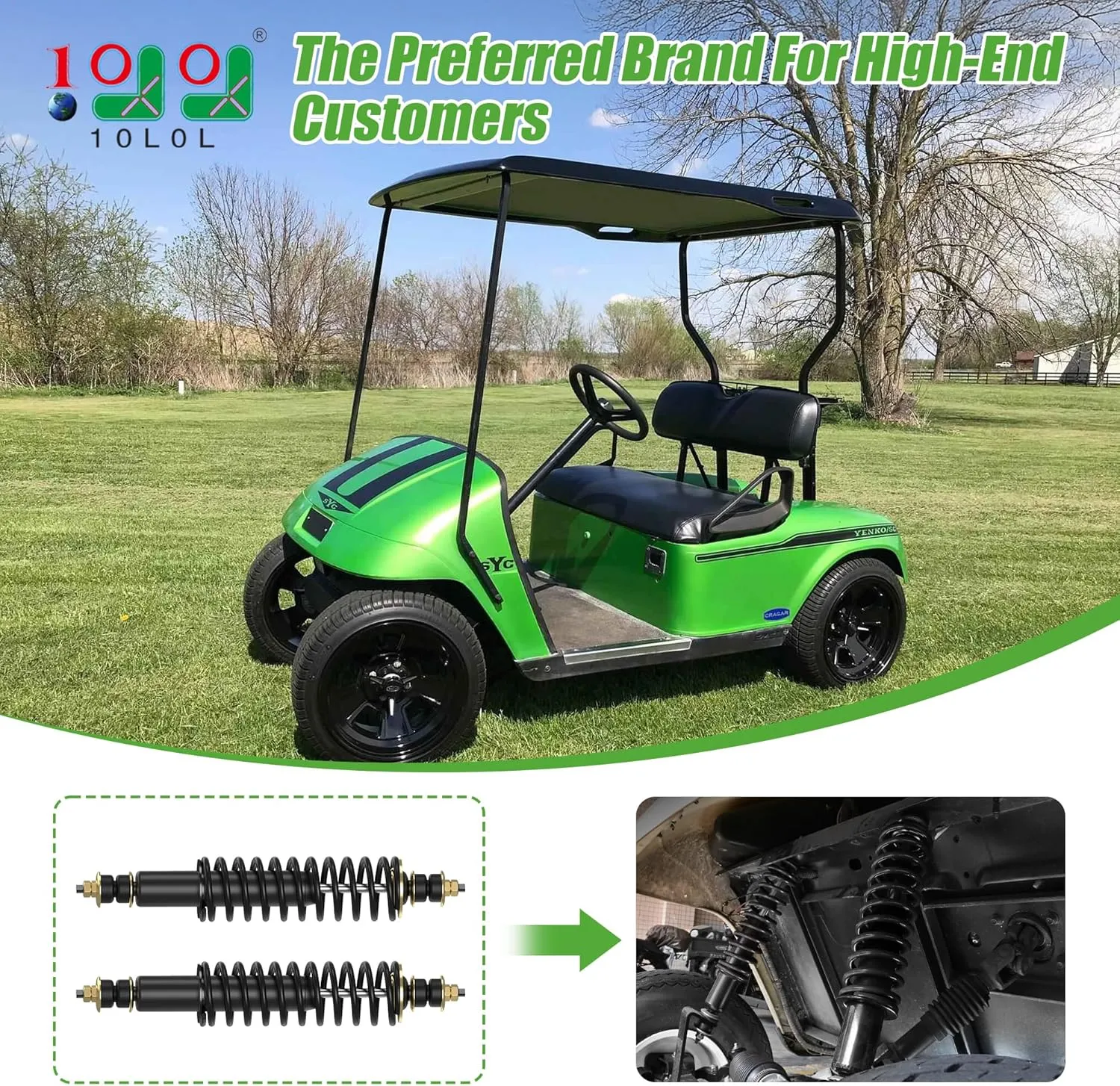 10L0L Golf Cart Front/Rear Coil Over Heavy Duty Shock Absorber Spring for EZGO TXT/Medalist 1994-up Newer Gas or Electric, Replaces OEM# 70630-G01 76418-G01