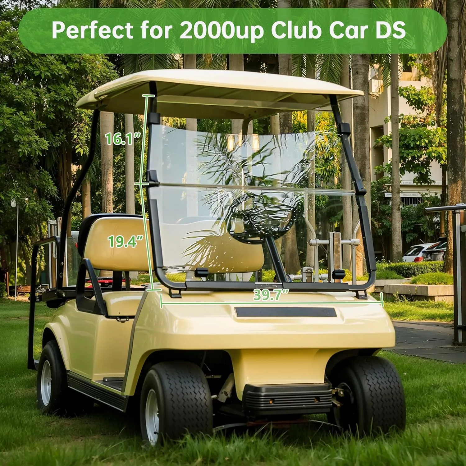 10L0L Golf Cart HD Windshield for Club Car DS 2000.05-UP,HD Shatterproof & Foldable Windproof Windshield (Integrated, Clean)