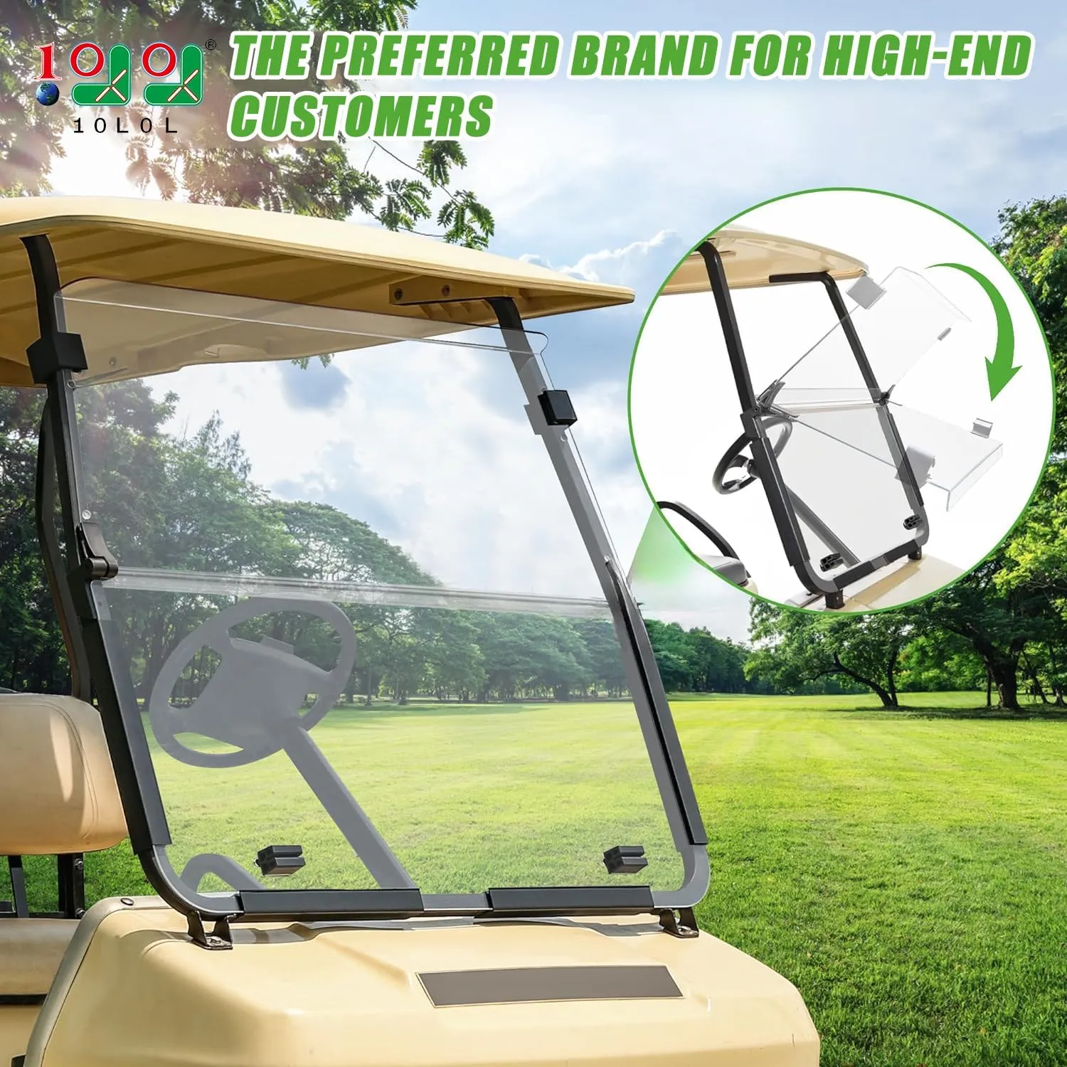 10L0L Golf Cart HD Windshield for Club Car DS 2000.05-UP,HD Shatterproof & Foldable Windproof Windshield (Integrated, Clean)