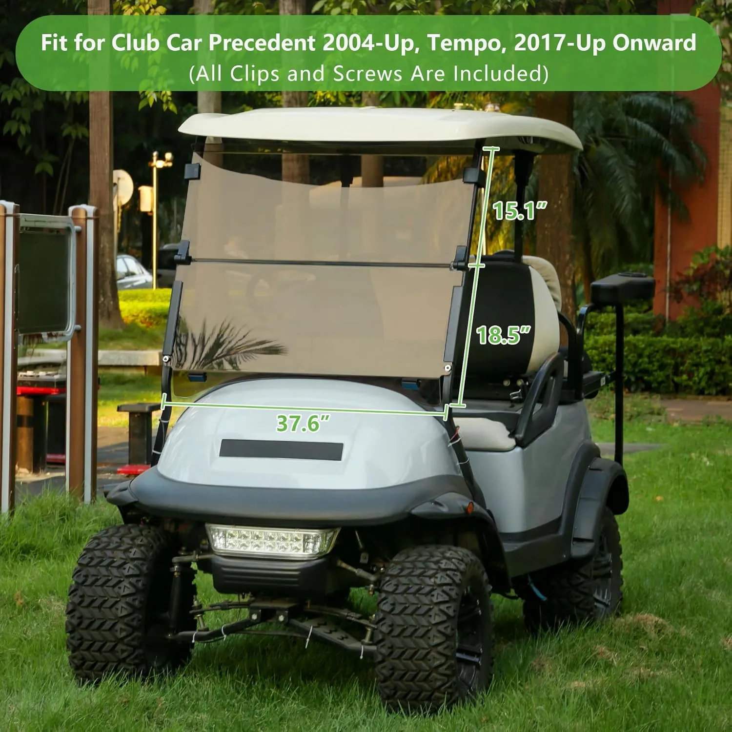 10L0L Golf Cart Windshield for Club Car Precedent 2004-Up, Tempo, 2017-Up Onward, Clear/Tinted Fold Down Club Car Windshield Anti-UV Impact Resistant - 37.5" W X 33.6" H