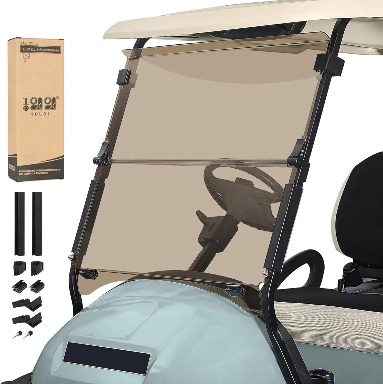 10L0L Golf Cart Windshield for Club Car Precedent 2004-Up, Tempo, 2017-Up Onward, Clear/Tinted Fold Down Club Car Windshield Anti-UV Impact Resistant - 37.5" W X 33.6" H