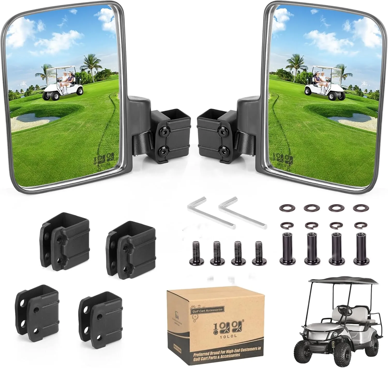 10L0L No-Drill Golf Cart Mirrors - Universal Fit for Yamaha, EZGO, Club Car | Foldable & Vibration-Proof