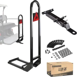 10L0L Universal Golf Cart Rear Seat Safety Grab Bar and Golf Cart Trailer Hitch with Safety Triangles Red Directive Design Fits for Yamaha, Club Car, EZGO