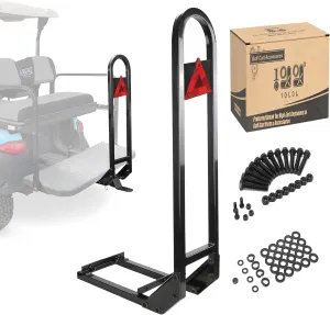 10L0L Universal Golf Cart Rear Seat Safety Grab Bar Fits Club Car, EZGO, for Yamaha with Safety Triangles Red Directive Design (Trailer Hitch Not Included)