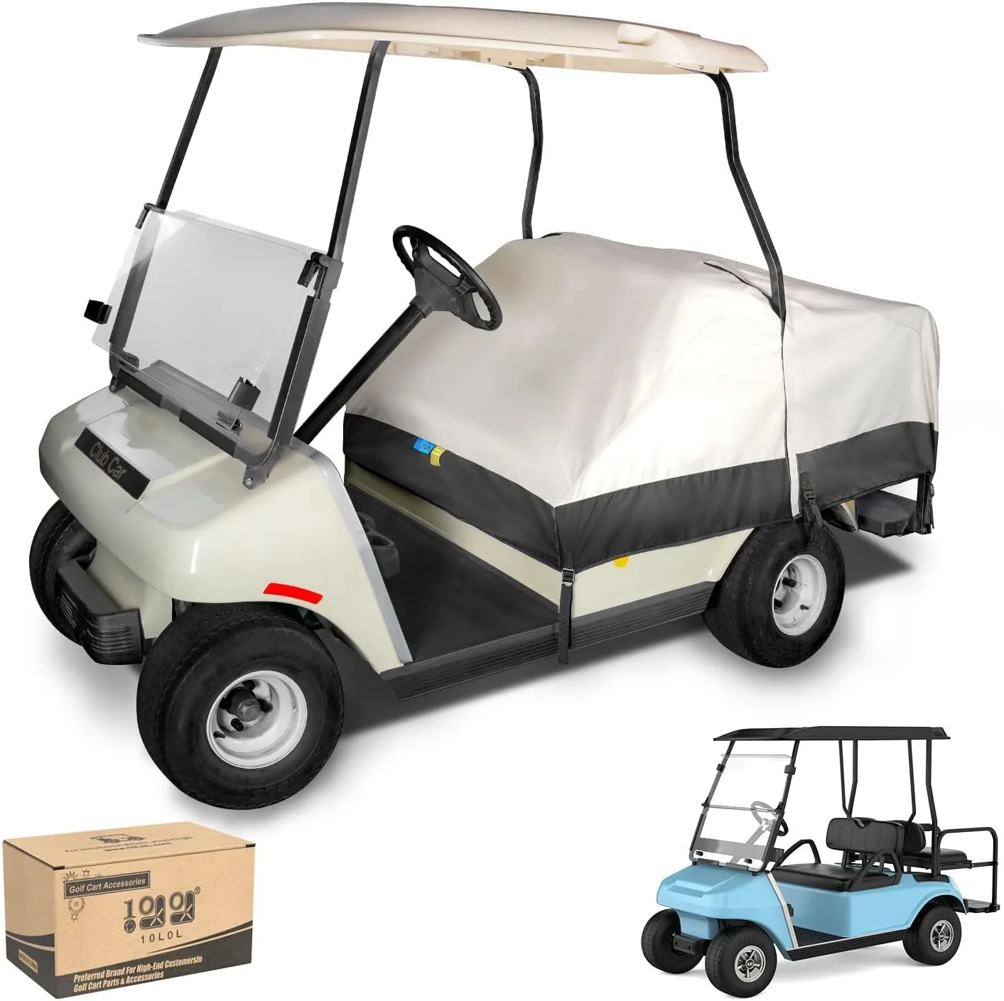 10L0L Waterproof Golf Cart Seat Cover for Yamaha EZGO Club Car, 4 Passenger Universal Fit, Keep Seats Dry and Protected - Beige and Black