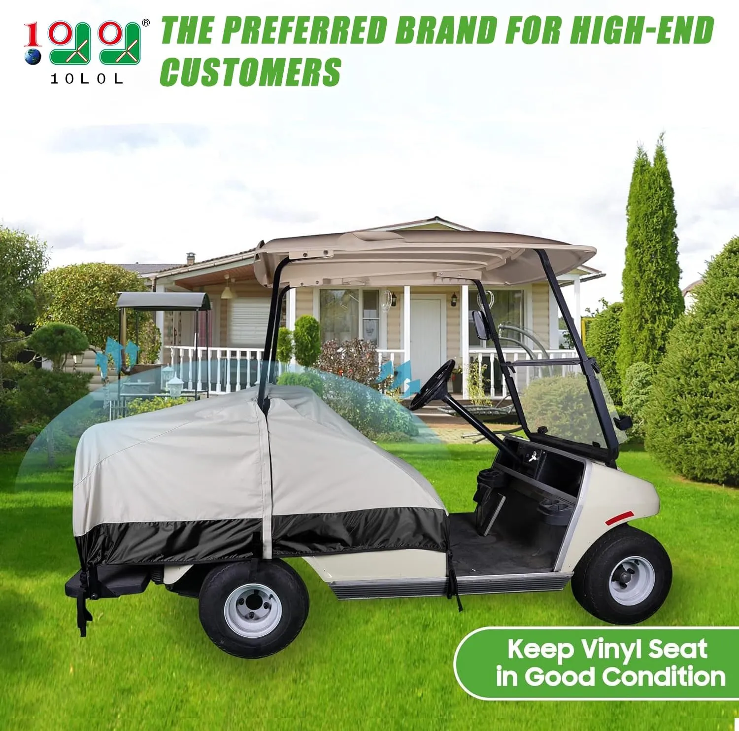 10L0L Waterproof Golf Cart Seat Cover for Yamaha EZGO Club Car, 4 Passenger Universal Fit, Keep Seats Dry and Protected - Beige and Black