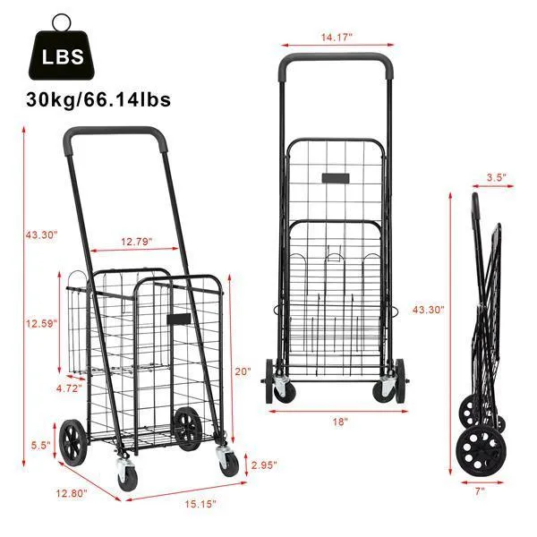 1100mm Telescopic Armrest 0.8mm 16# Round Tube Foldable Shopping Cart