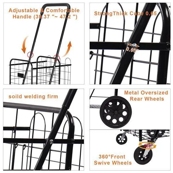 1100mm Telescopic Armrest 0.8mm 16# Round Tube Foldable Shopping Cart