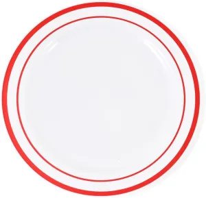 120-Piece Premium Salad Plates Set - Disposable White Plastic With Red Rim for Party and Wedding