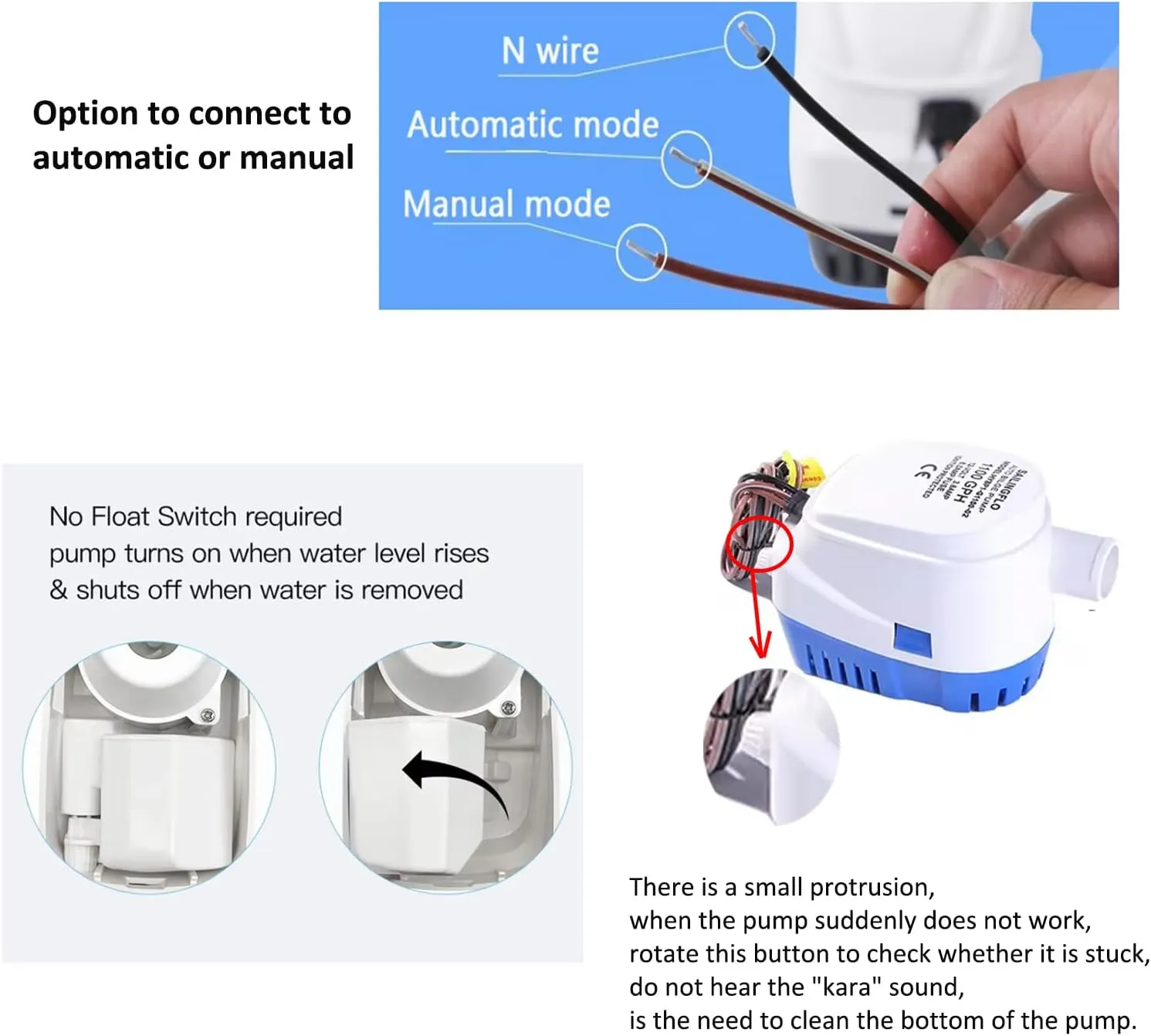 12V Bilge Pumps for Boats,Automatic Bilge Water Pump,Submersible Boat Accessories,Electric Marine 1100GPH with Float Switch Waterproof Reset