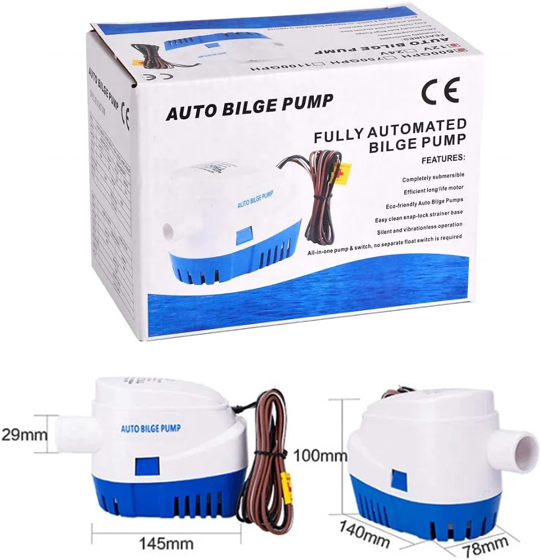 12V Bilge Pumps for Boats,Automatic Bilge Water Pump,Submersible Boat Accessories,Electric Marine 1100GPH with Float Switch Waterproof Reset