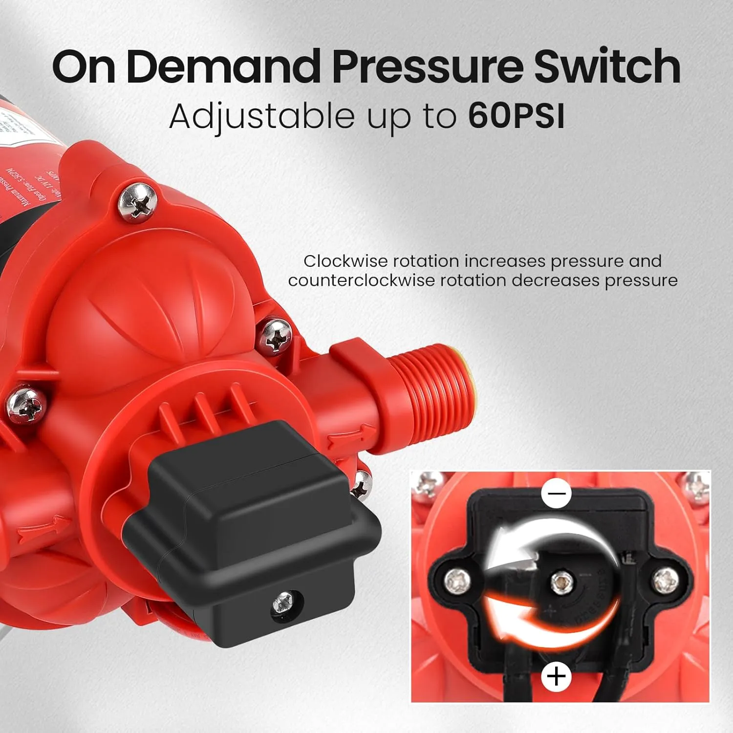 12V Pump, 2.5gpm-8amp-60psi, Chemical and Corrosion Resistant, Compatible with Roundup, Diaphragm Pump with Pressure Switch and Self-Priming for Agricultural Spraying, Rv, Boats, Etc