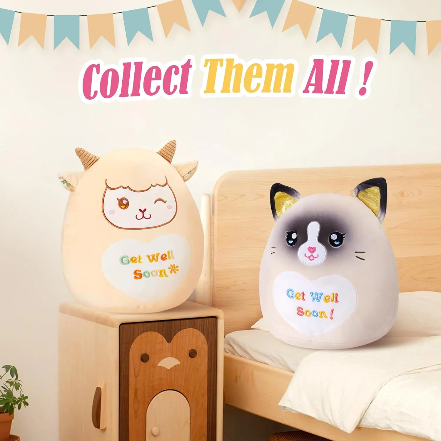 13.5" Get Well Soon Cat Plush Pillow Soft Cute Cat Stuffed Animal Get Well Soon Gift for Women Girls Kids Patient Feel Better Plush Toy
