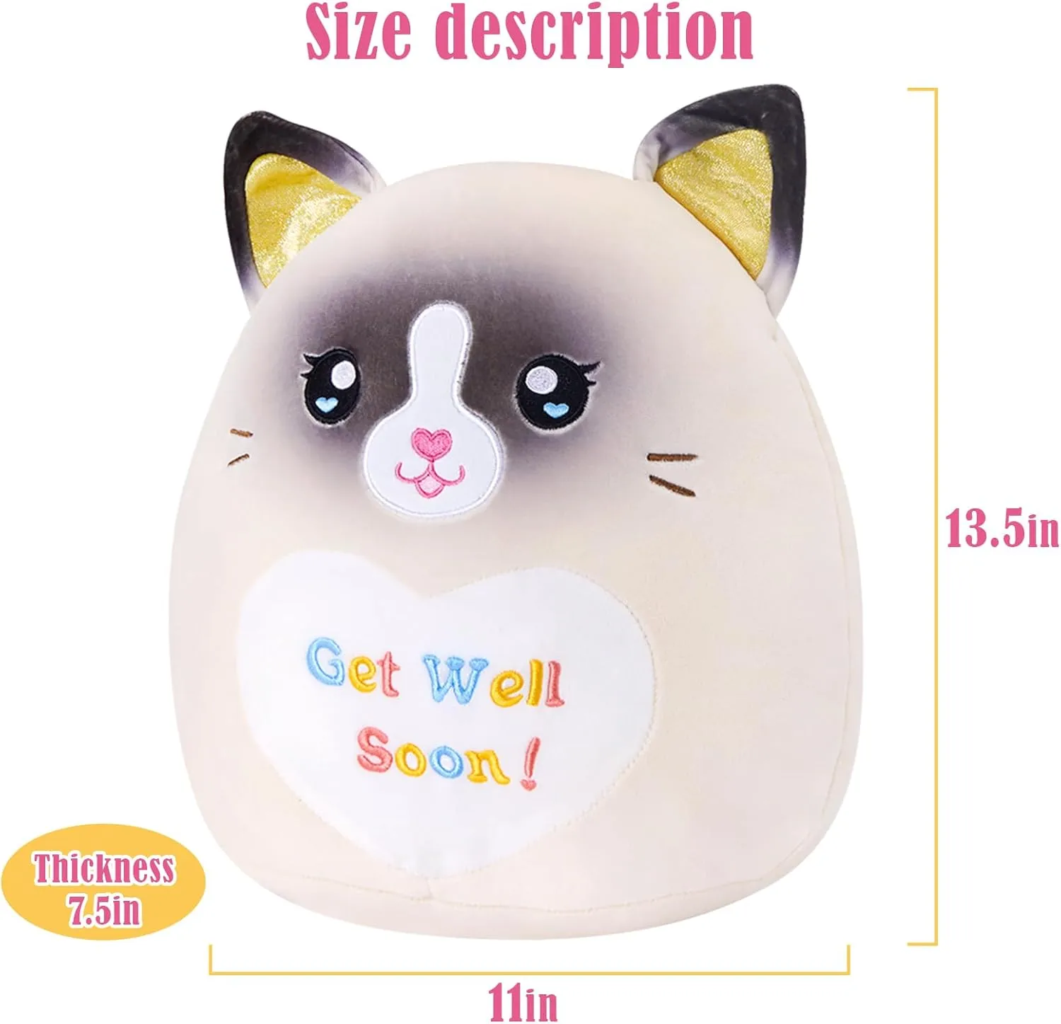13.5" Get Well Soon Cat Plush Pillow Soft Cute Cat Stuffed Animal Get Well Soon Gift for Women Girls Kids Patient Feel Better Plush Toy