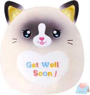 13.5" Get Well Soon Cat Plush Pillow Soft Cute Cat Stuffed Animal Get Well Soon Gift for Women Girls Kids Patient Feel Better Plush Toy