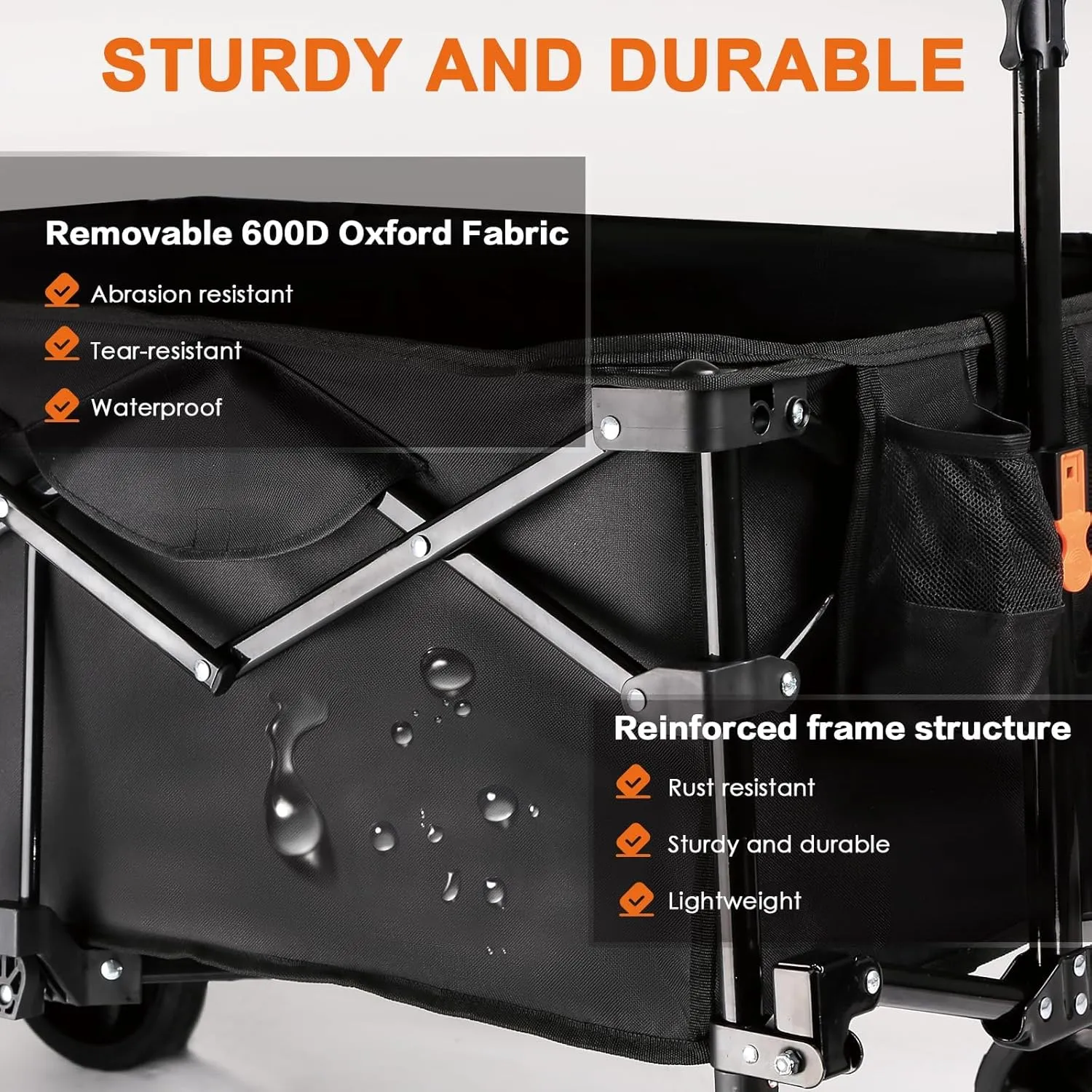 140L Collapsible Wagon Cart Foldable, Folding Utility Grocery Cart with Side Pocket and Brakes for Shopping, Sports, Camping and Garden, Black