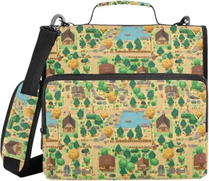 1.5-Inch 3-Rings Binder Organizer with Shoulder Strap Multiple Pockets Portable Home Travel Safe Storage Bag for School and Office Vintage Game Map