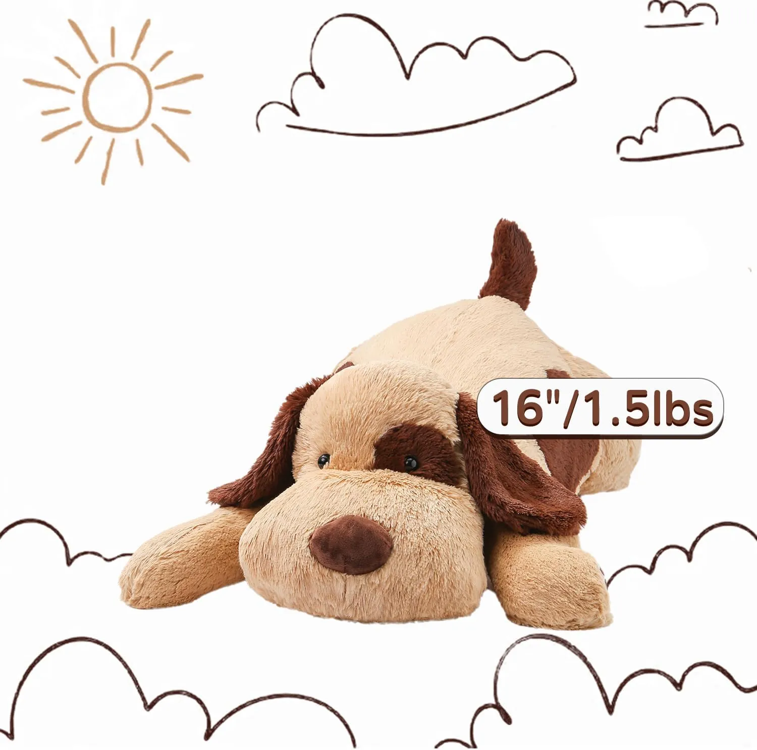 16" Weighted Dog Stuffed Animals – Small Brown Weighted Dog Pillow Toy for Kids & Adults, Soft and Huggable Puppy Plush Gift for Boys & Girls – 1.5 lbs Cute Stuffed Dog Toys