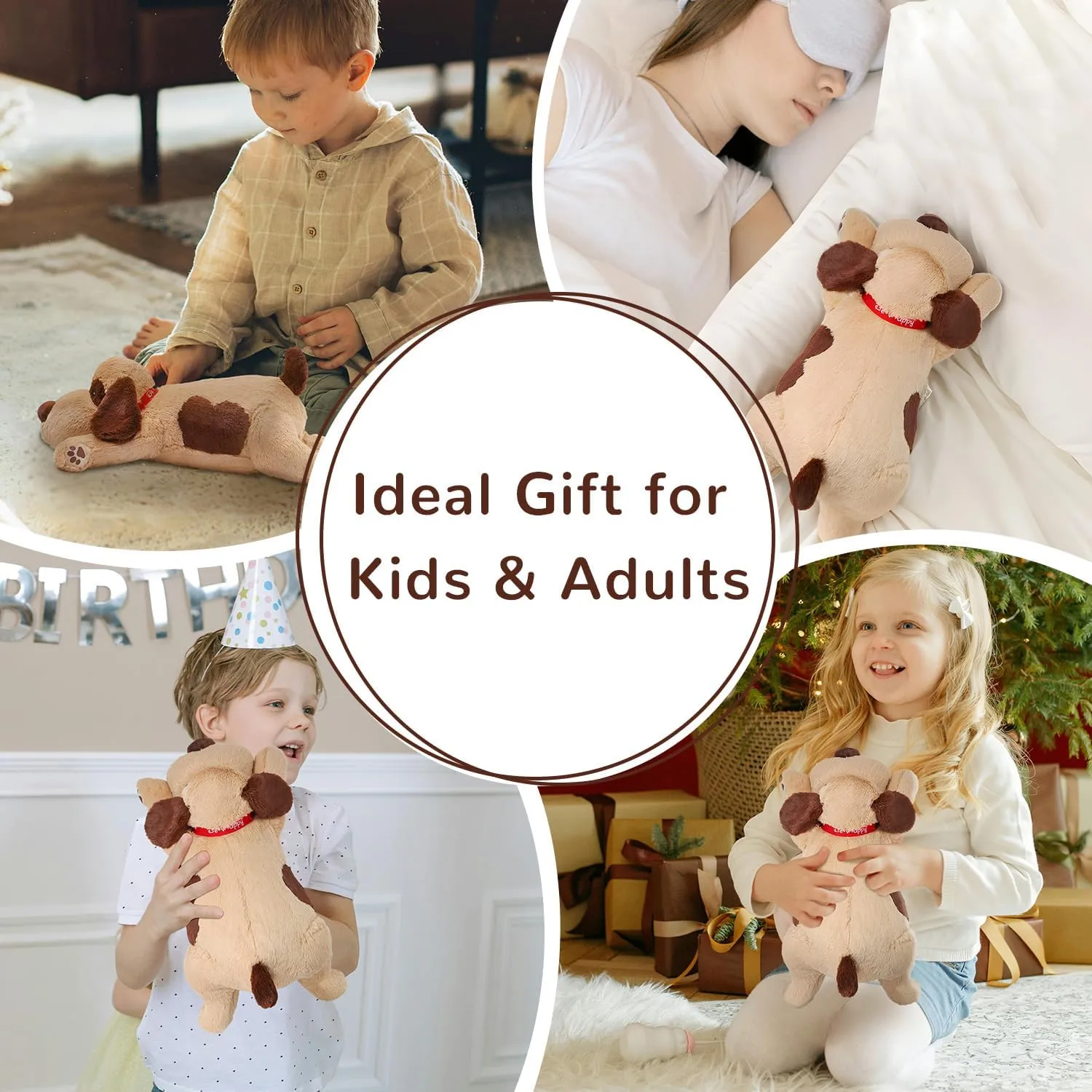 16" Weighted Dog Stuffed Animals – Small Brown Weighted Dog Pillow Toy for Kids & Adults, Soft and Huggable Puppy Plush Gift for Boys & Girls – 1.5 lbs Cute Stuffed Dog Toys