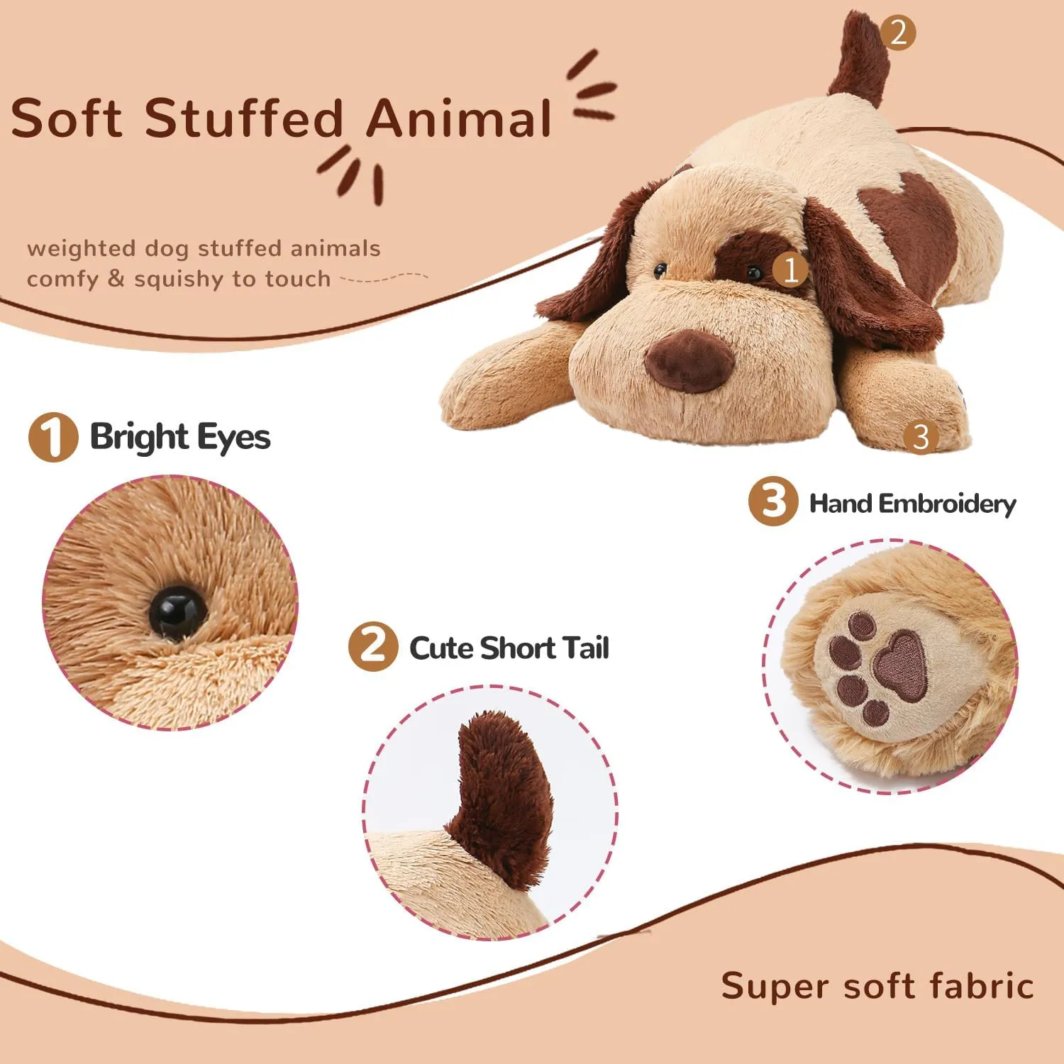 16" Weighted Dog Stuffed Animals – Small Brown Weighted Dog Pillow Toy for Kids & Adults, Soft and Huggable Puppy Plush Gift for Boys & Girls – 1.5 lbs Cute Stuffed Dog Toys
