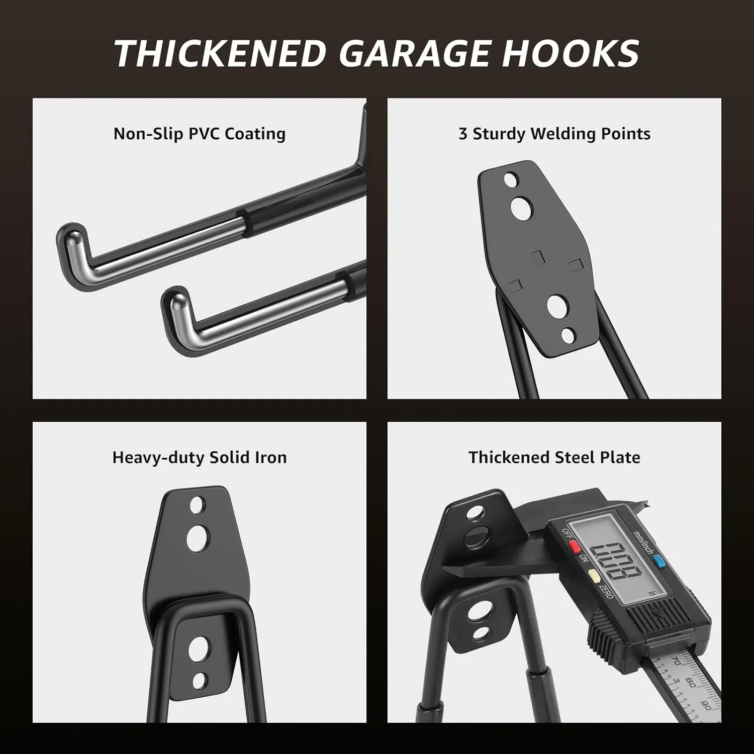 18 Pack Utility Steel Heavy Duty Wall Mount Garage Hooks,with Anti-Slip Coating,for Hanging Bikes,Ladder,Ropes,Bulk Items,Power,Yard and Garden Tools