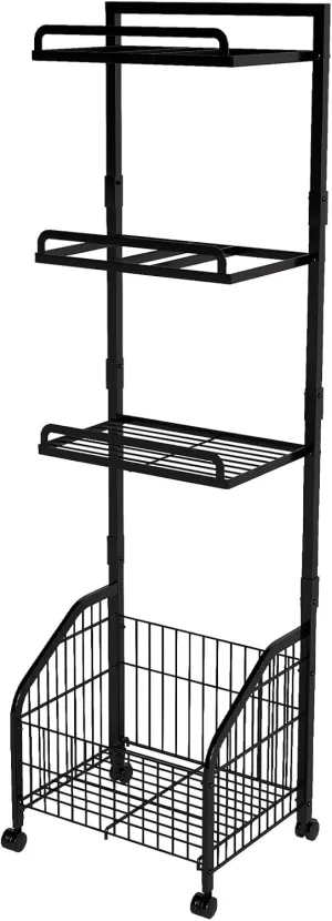 1Pack Black Sports Ball Storage Rack, Sports Equipment Organizer, Lockable Wheel Rolling Ball Store Cart, Balls Storage Bins Racks for Indoor, Outdoor