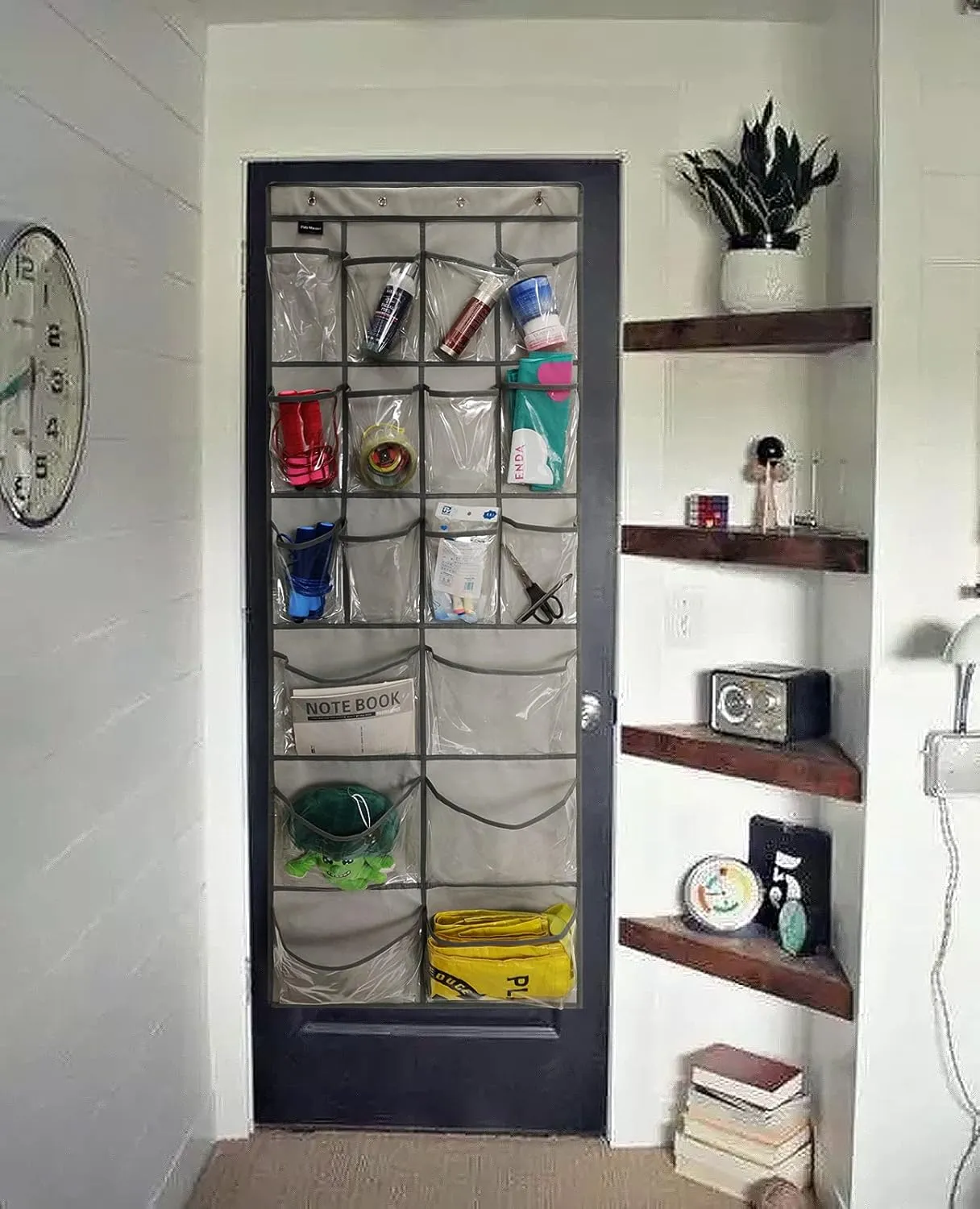 2 Pack Extra Large Hanging Crystal Clear Over Door Shoe Organizers, Closet Shoe Rack Organizer, 12 6 Pockets, 8 Hooks, Grey (59" x 21.6")