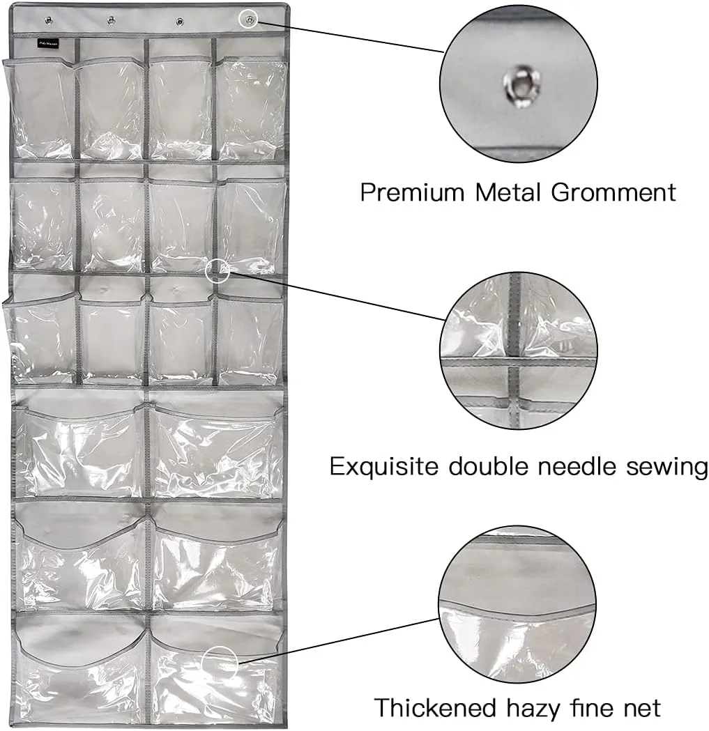 2 Pack Extra Large Hanging Crystal Clear Over Door Shoe Organizers, Closet Shoe Rack Organizer, 12 6 Pockets, 8 Hooks, Grey (59" x 21.6")