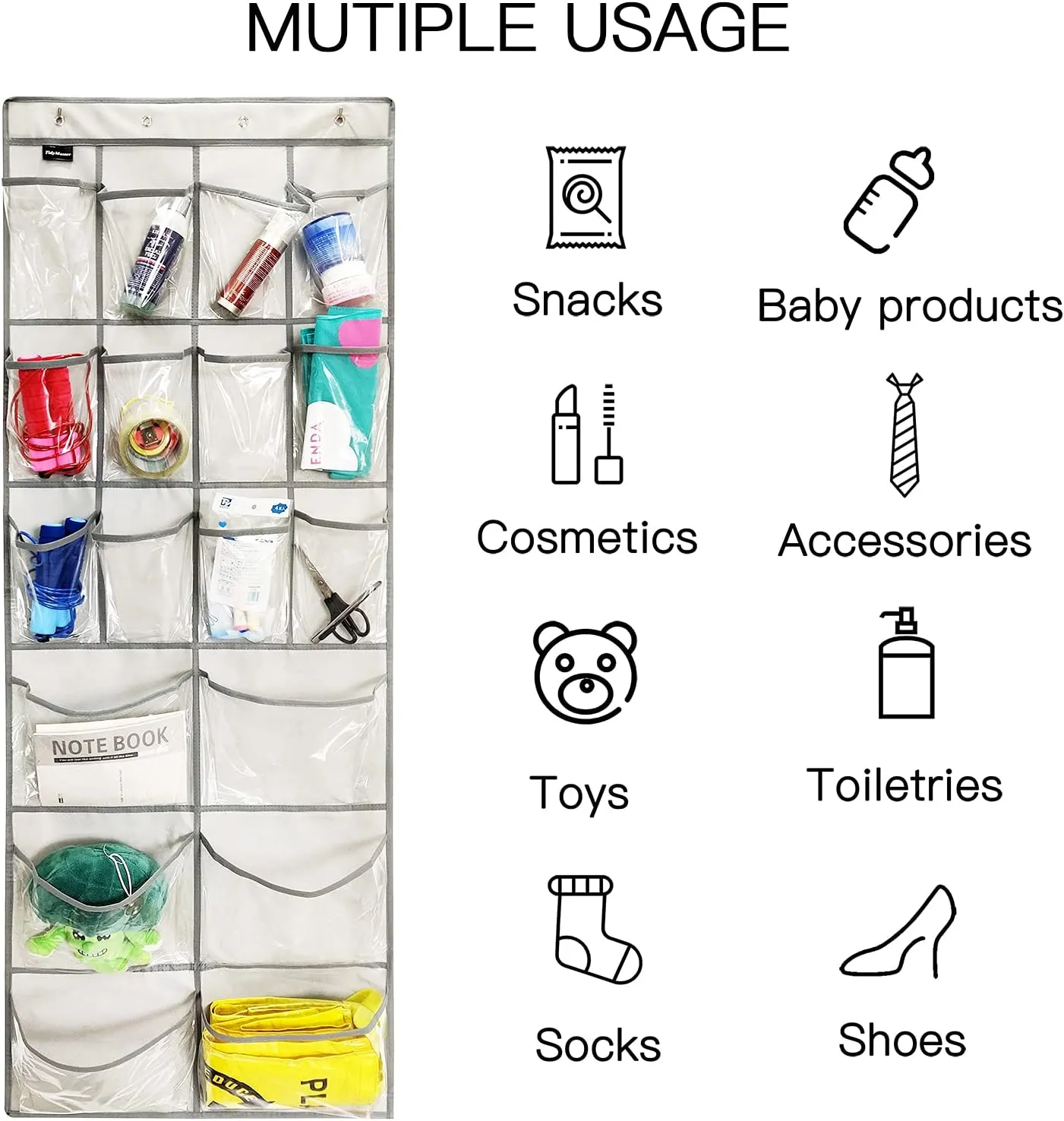 2 Pack Extra Large Hanging Crystal Clear Over Door Shoe Organizers, Closet Shoe Rack Organizer, 12 6 Pockets, 8 Hooks, Grey (59" x 21.6")