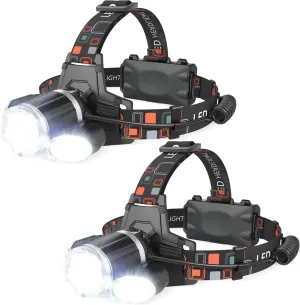 2 Pack Headlamp Rechargeable, 1500 High Lumen Head Lamp, Super Bright LED Head Light Camping Accessories with Red Light, 4 Modes USB Recharge Flashlight, Waterproof Headlight Camping Gear