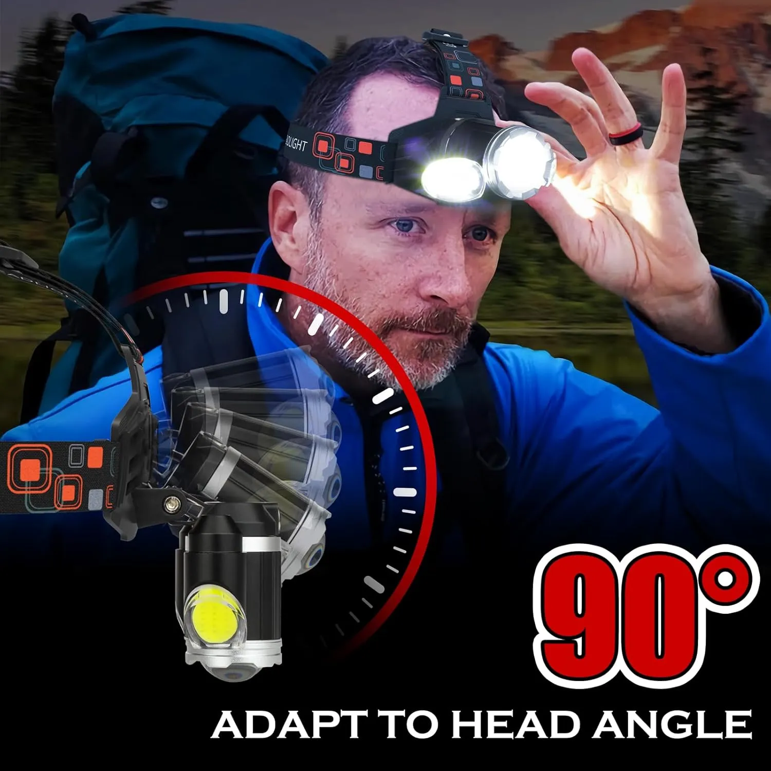 2 Pack Headlamp Rechargeable, 1500 High Lumen Head Lamp, Super Bright LED Head Light Camping Accessories with Red Light, 4 Modes USB Recharge Flashlight, Waterproof Headlight Camping Gear