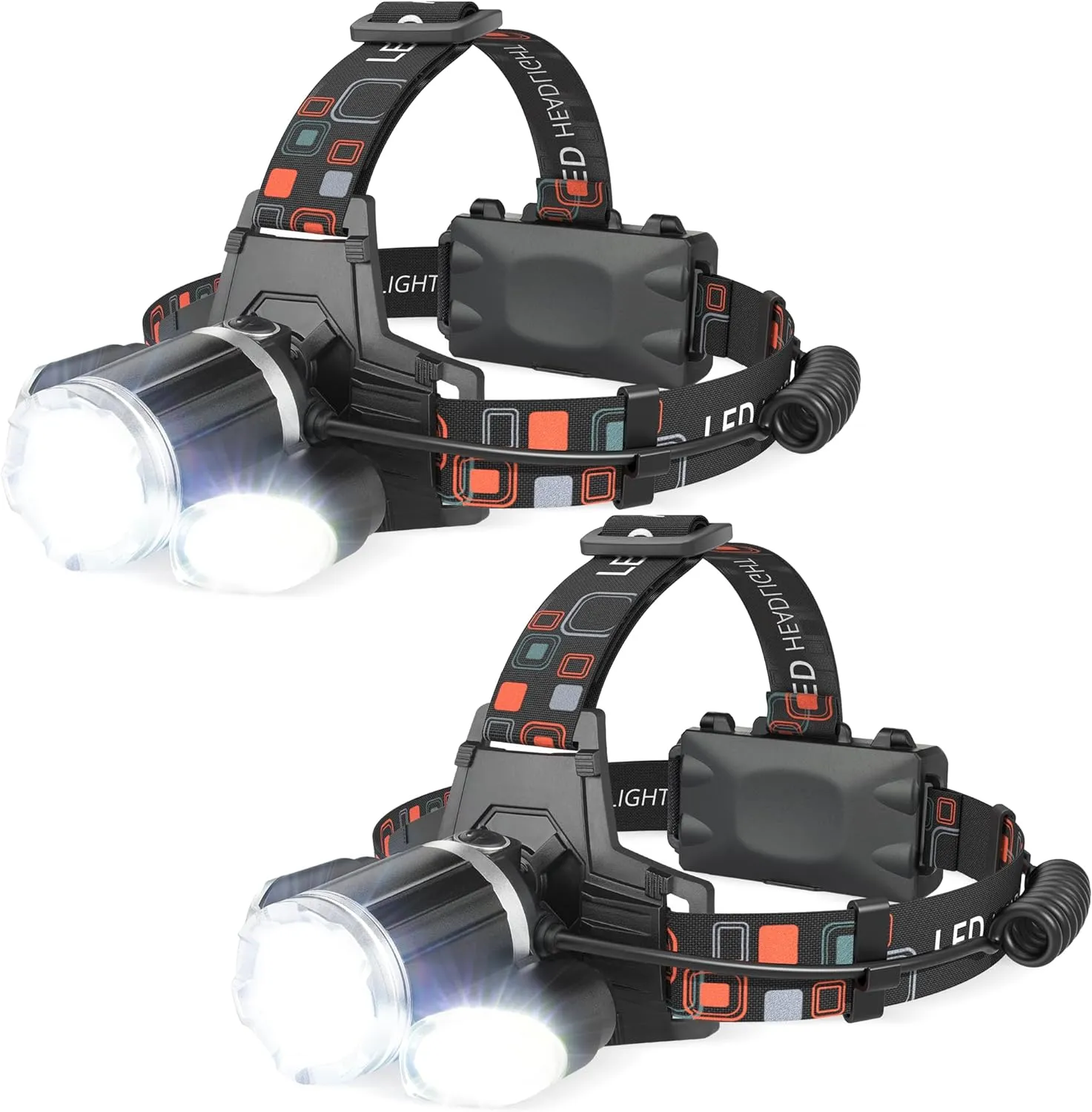 2 Pack Headlamp Rechargeable, 1500 High Lumen Head Lamp, Super Bright LED Head Light Camping Accessories with Red Light, 4 Modes USB Recharge Flashlight, Waterproof Headlight Camping Gear