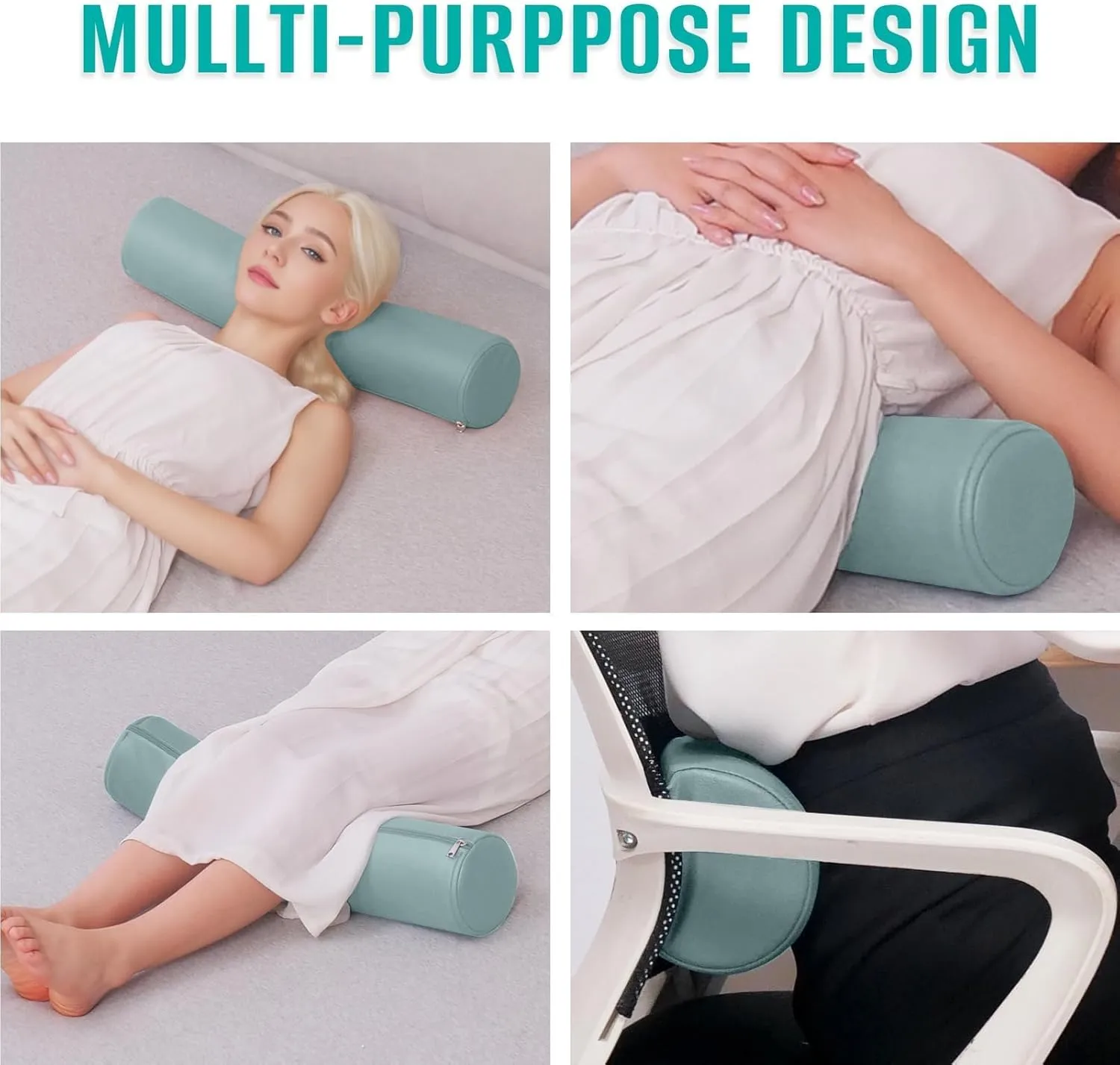 2 Pack Neck Roll Pillow, High-Density Foam Cylinder Bolster Pillow for Neck, Back & Lumbar Support, Ergonomic Round Pillow for Side Sleepers, Sleeping, Removable Washable Cover (4.7''x23.6'' Blue)