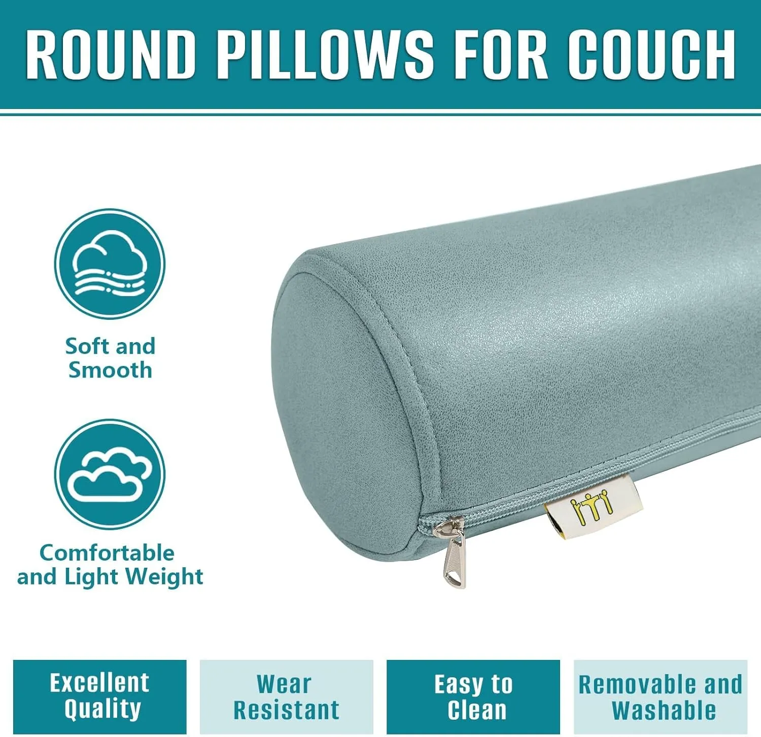 2 Pack Neck Roll Pillow, High-Density Foam Cylinder Bolster Pillow for Neck, Back & Lumbar Support, Ergonomic Round Pillow for Side Sleepers, Sleeping, Removable Washable Cover (4.7''x23.6'' Blue)