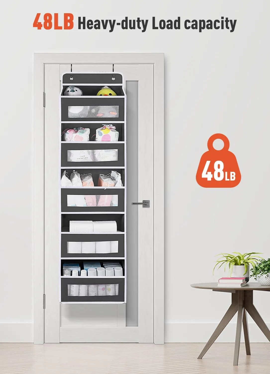 2 Pack Over The Door Organizer Storage, 5 Shelf Hanging Door with 5 Large Capacity Pockets, Anti Tilt 48 lb Load Behind Door Organizer for Bedroom, Bathroom, Pantry, Nursery