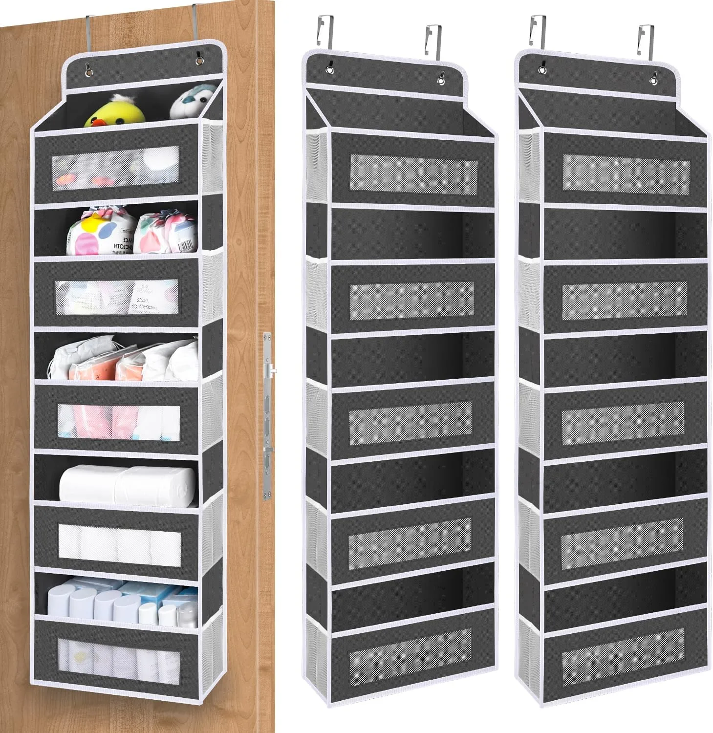 2 Pack Over The Door Organizer Storage, 5 Shelf Hanging Door with 5 Large Capacity Pockets, Anti Tilt 48 lb Load Behind Door Organizer for Bedroom, Bathroom, Pantry, Nursery