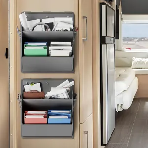 2 Pack RV Shoe Storage with Sticky Adhesive Tape, Over the Door Shoe Rack, Wall Hanging Shoe Organizer with Large Deep Pockets for Camper, Narrow Space Saving Closet Organizers - Grey