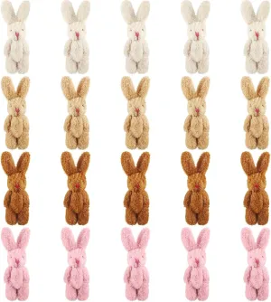 20 Pieces Easter Mini Plush Rabbit Tiny Joint Bunny 2.4 Inch Small Rabbit Doll Soft Bunny Stuffed Animal Toys for Birthday Cake Wedding Decorations Party Favors(Long Plush Style)